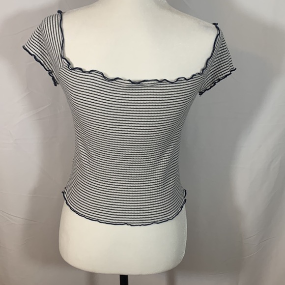 Zara Trafaluc Navy Blue & White Striped Crop Top - Picture 4 of 6